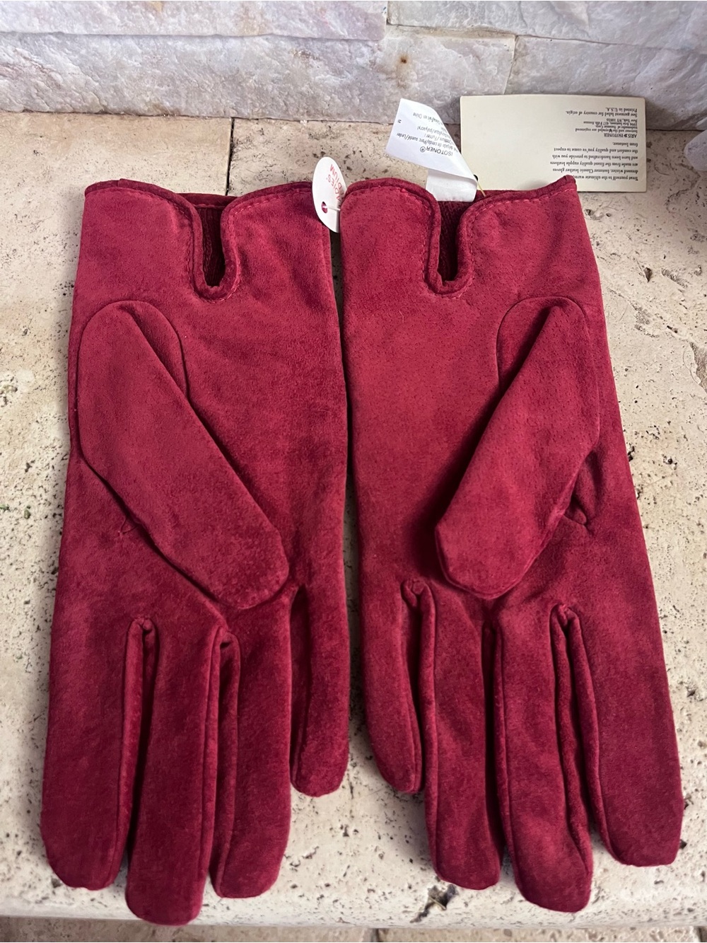 isotoner Women’s Burgundy Suede Gloves - Picture 3 of 8